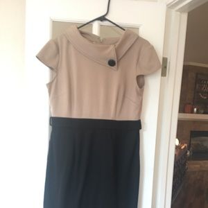 Tan and black midi dress